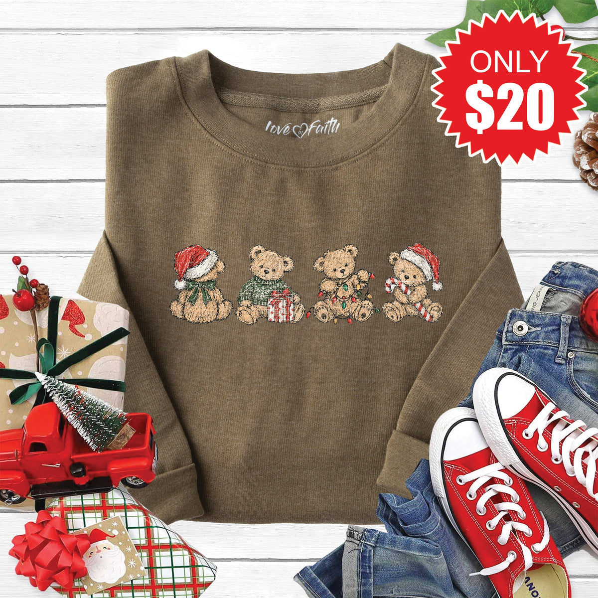 Christmas Bears Sweatshirt - Heather Olive - 20 product image 1