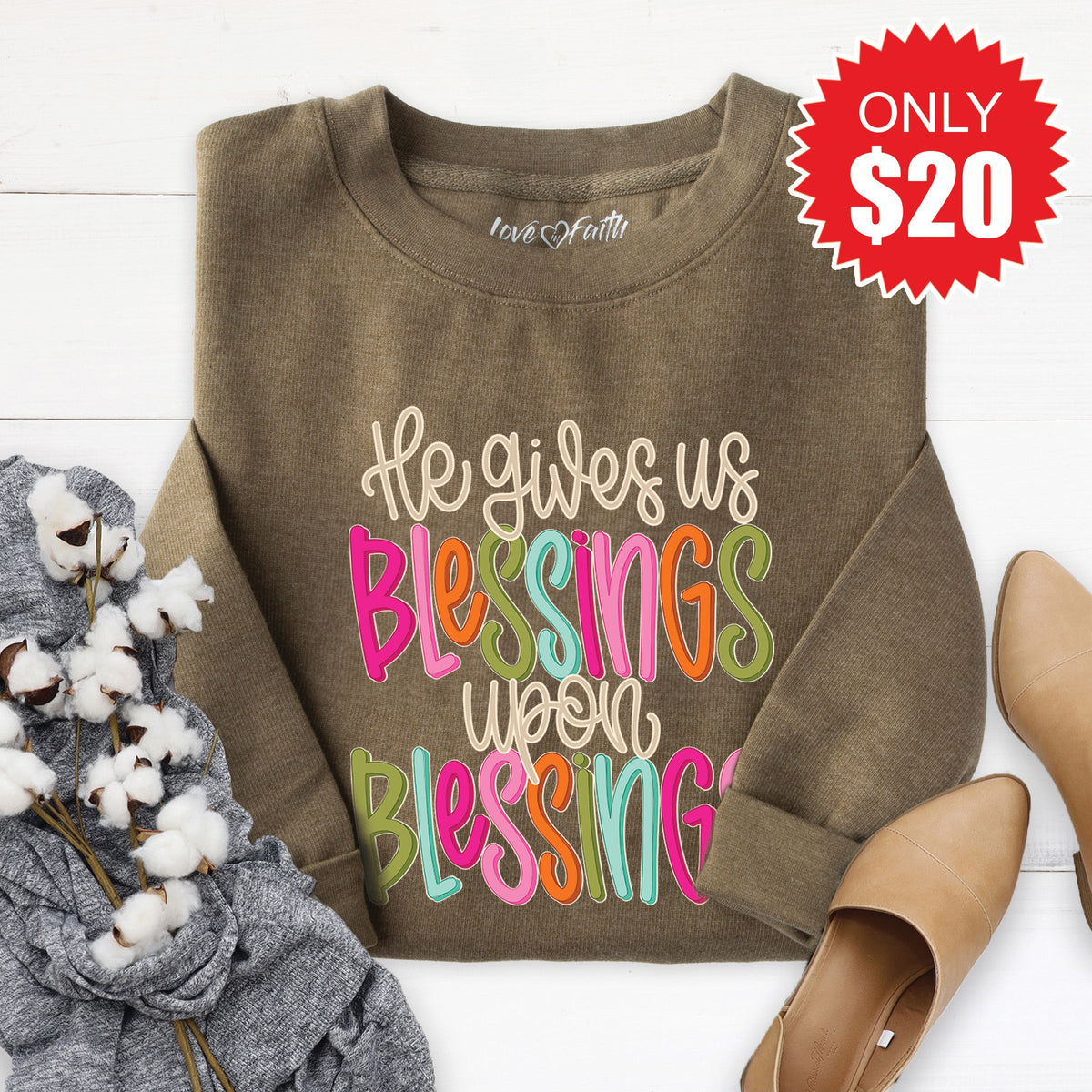 Blessings Upon Sweatshirt - Heather Olive - 20 product image 1