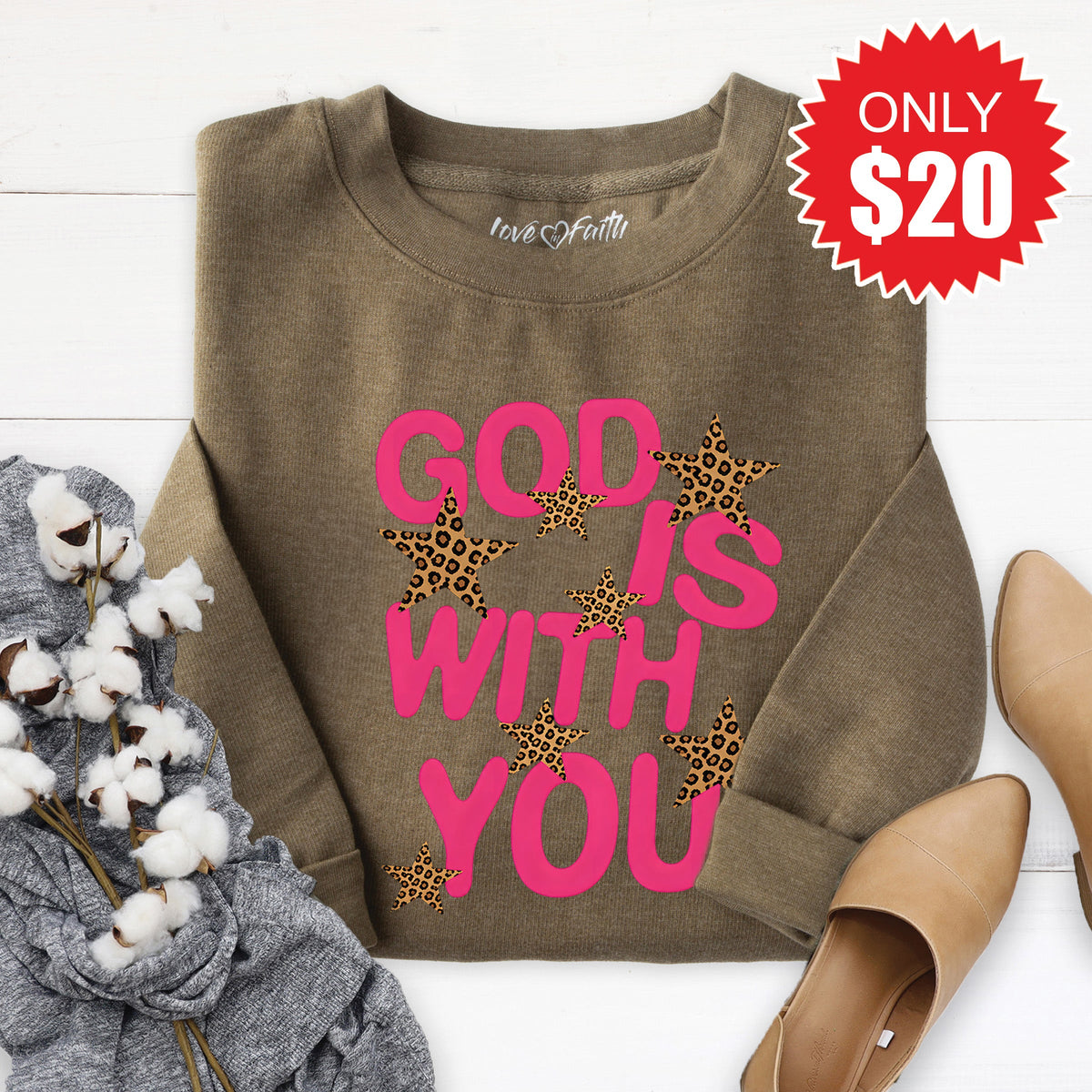 God Is With You Sweatshirt - Heather Olive - 20 product image 1