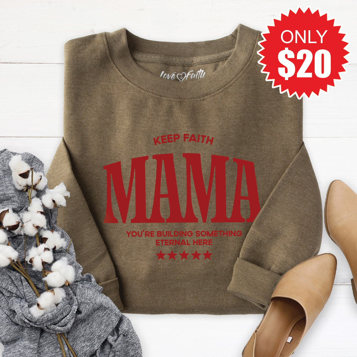 Keep Faith Mama Sweatshirt - Heather Olive - 20 product image 1