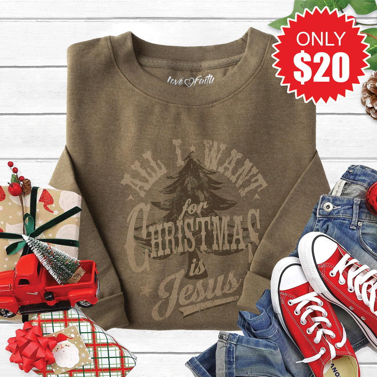 All I Want For Christmas Sweatshirt - Heather Olive - 20 product image 1
