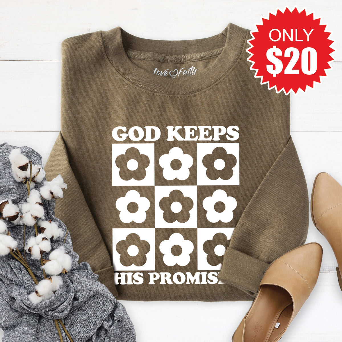 God Keeps His Promises Sweatshirt - Heather Olive - 20 product image 1