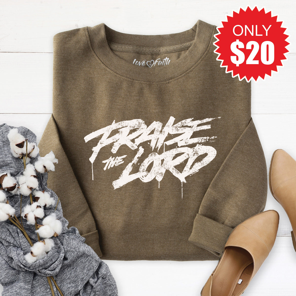 Praise The Lord Sweatshirt - Heather Olive - 20 product image 1