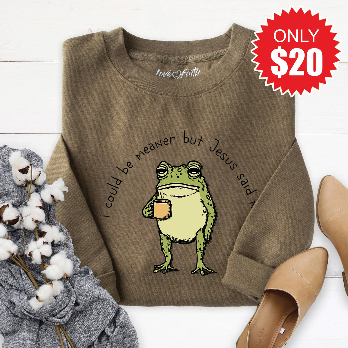 Jesus Said No Sweatshirt - Heather Olive - 20 product image 1