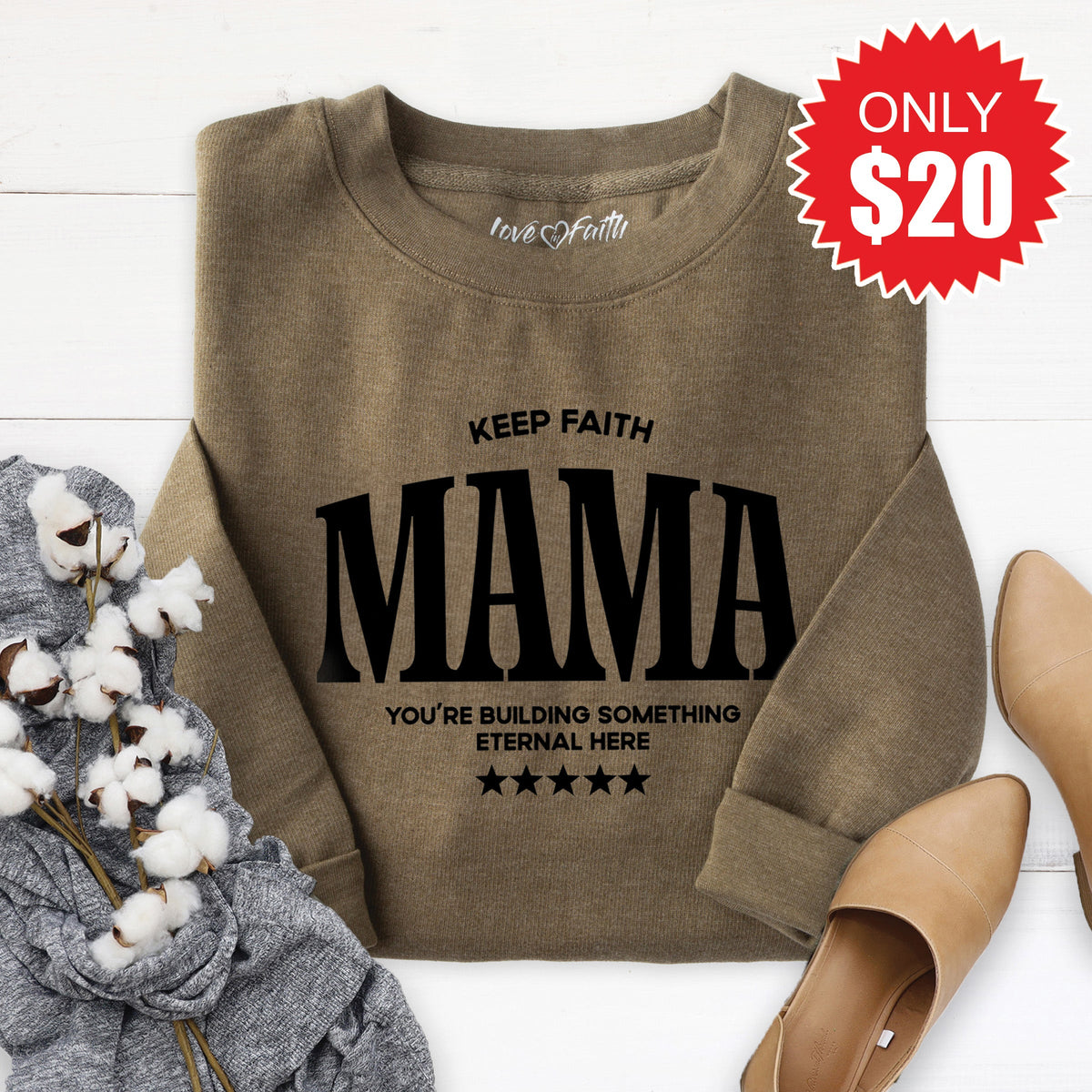 Keep Faith Mama Sweatshirt - Heather Olive - 20 product image 1