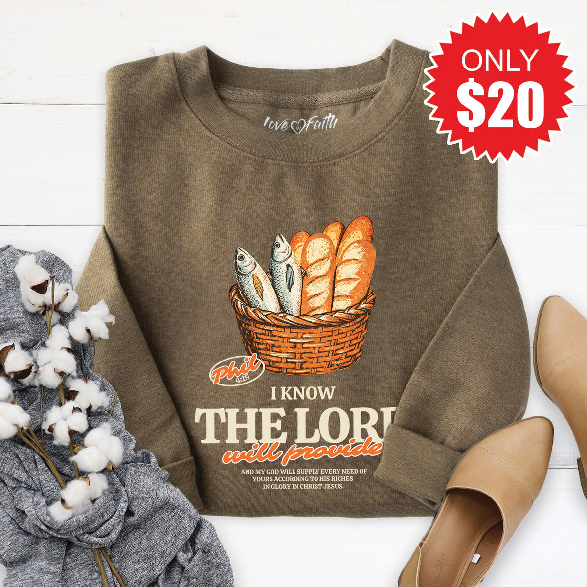The Lord Will Provide Sweatshirt - Heather Olive - 20 product image 1