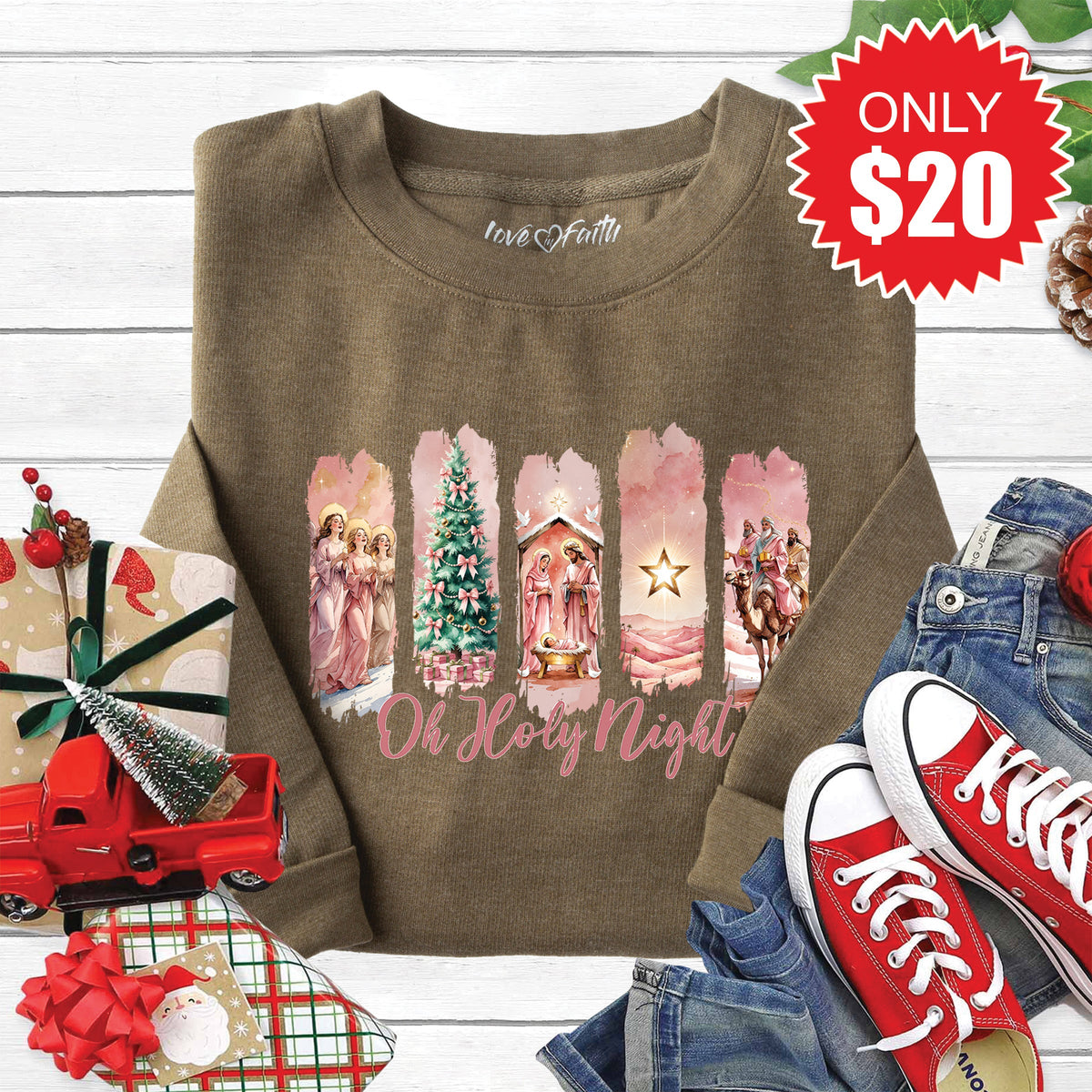 Oh Holy Night Sweatshirt - Heather Olive - 20 product image 1