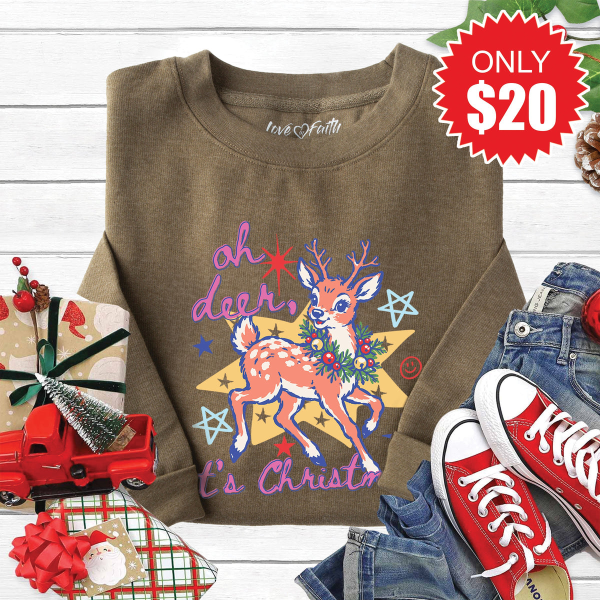 Deer, Its Christmas Sweatshirt - Heather Olive - 20 product image 1