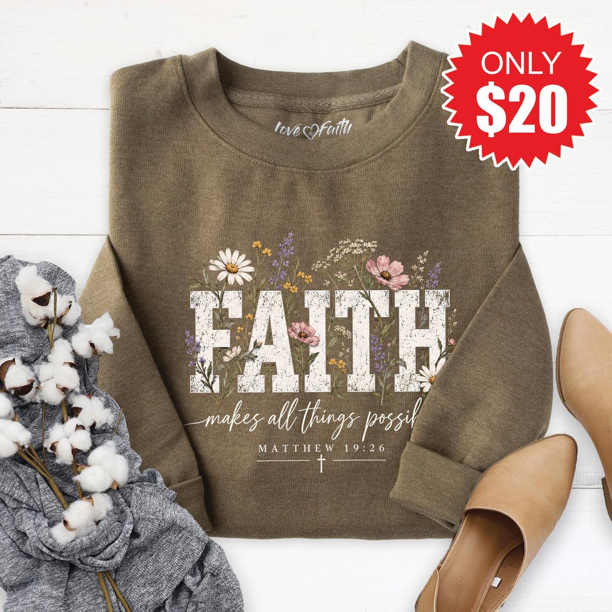 Faith Sweatshirt - Heather Olive - 20 product image 1