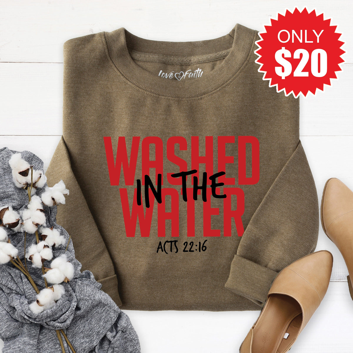 Washed In The Water Sweatshirt - Heather Olive - 20 product image 1