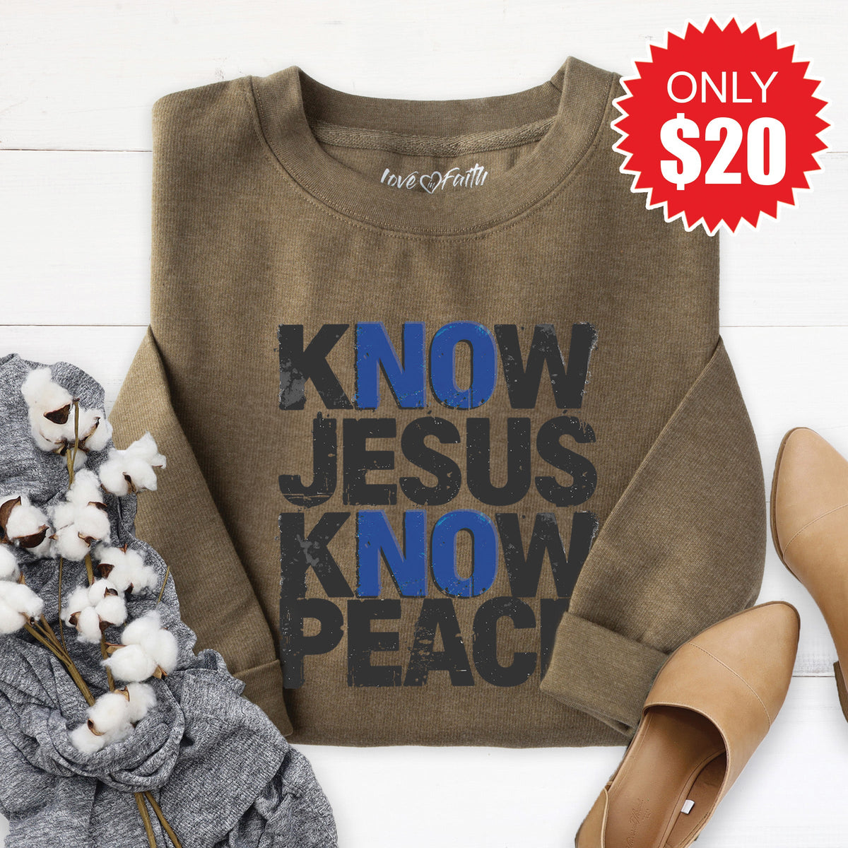 Know Jesus Sweatshirt - Heather Olive - 20 product image 1