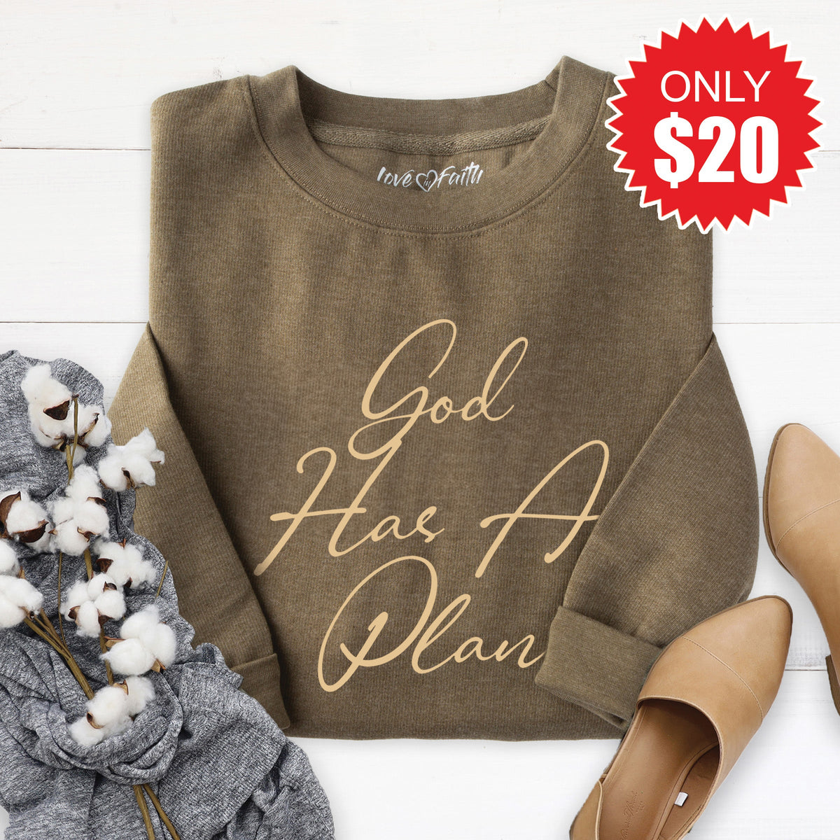 God Has A Plan Sweatshirt - Heather Olive - 20 product image 1