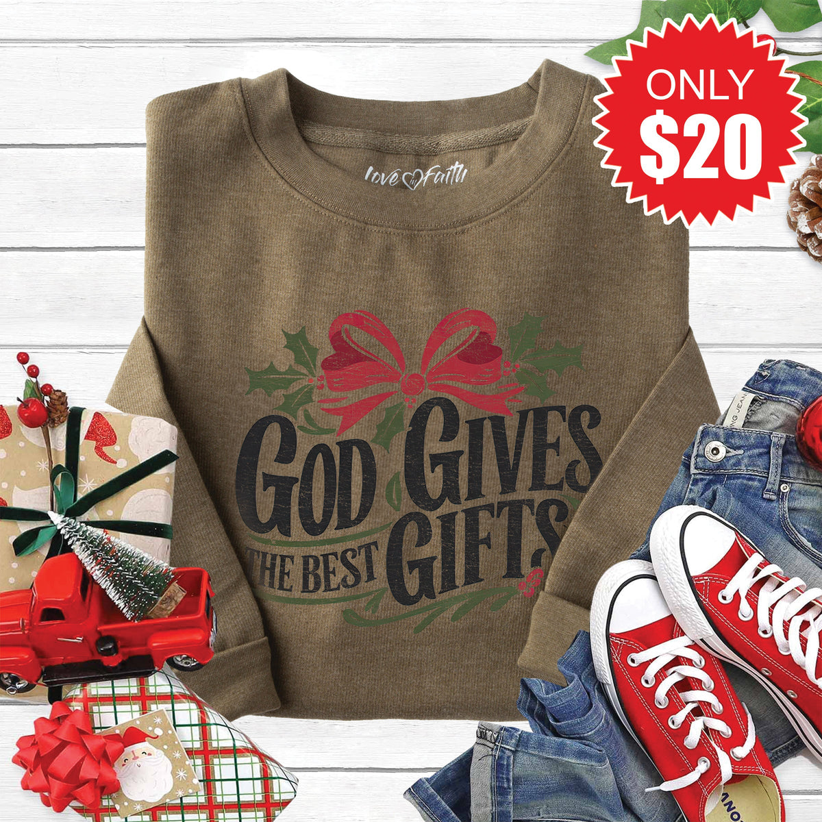 God Gives The Best Gifts Sweatshirt - Heather Olive - 20 product image 1