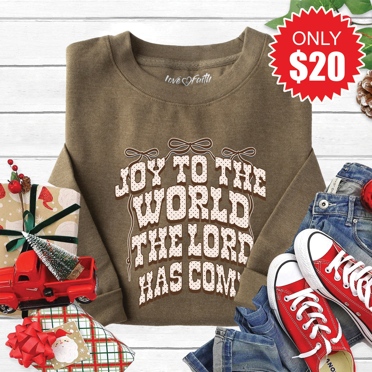 Joy To The World Sweatshirt - Heather Olive - 20 product image 1