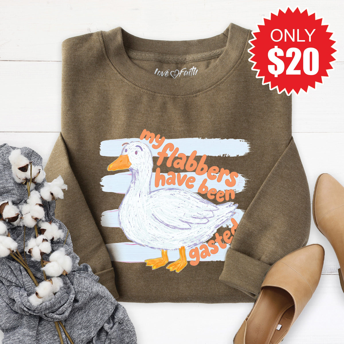 Flabbers Have Been Gasted Sweatshirt - Heather Olive - 20 product image 1