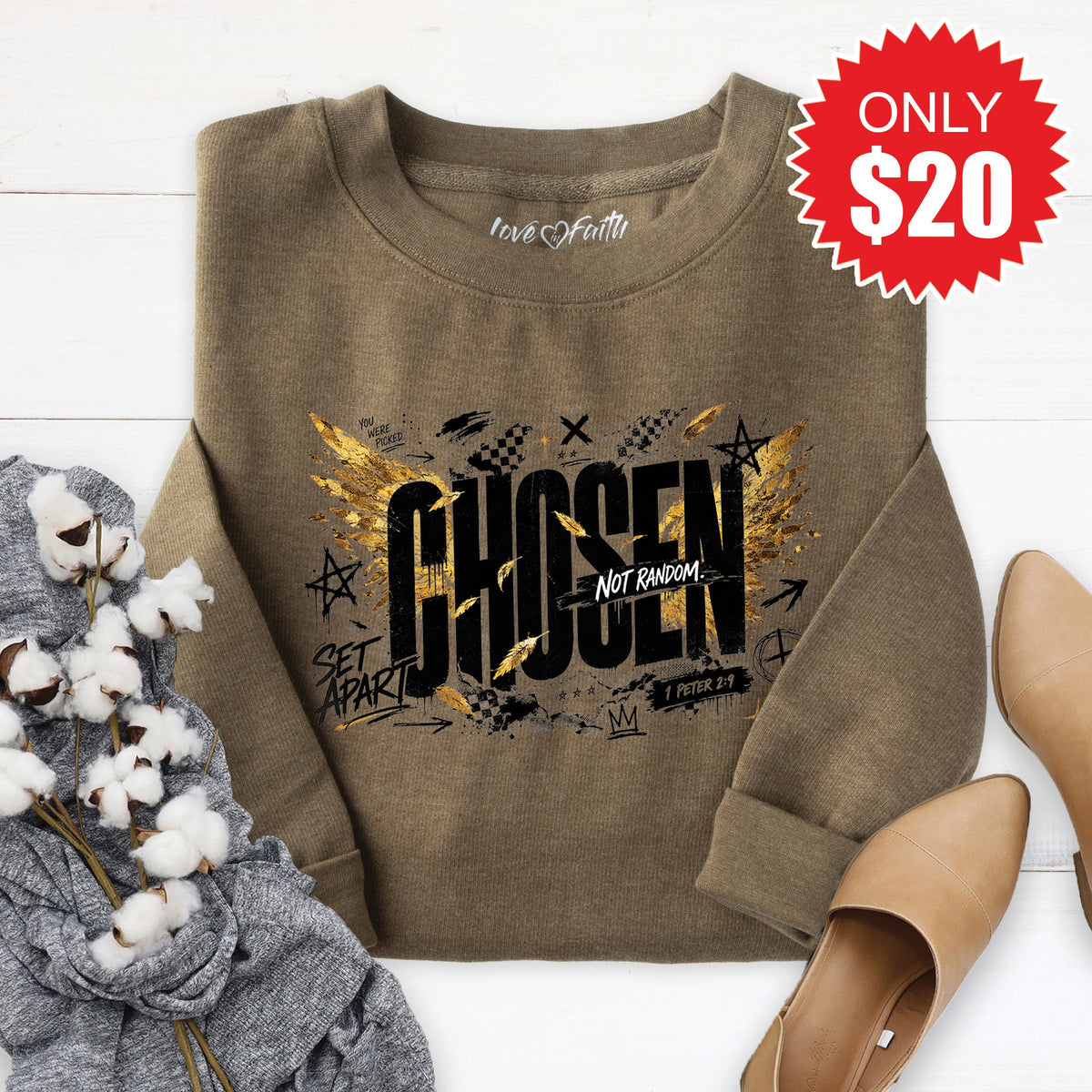 Chosen Not Random Sweatshirt - Heather Olive - 20 product image 1