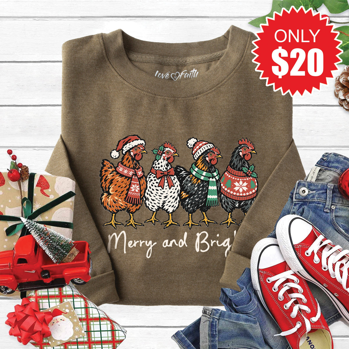 Merry and Bright Sweatshirt - Heather Olive - 20 product image 1