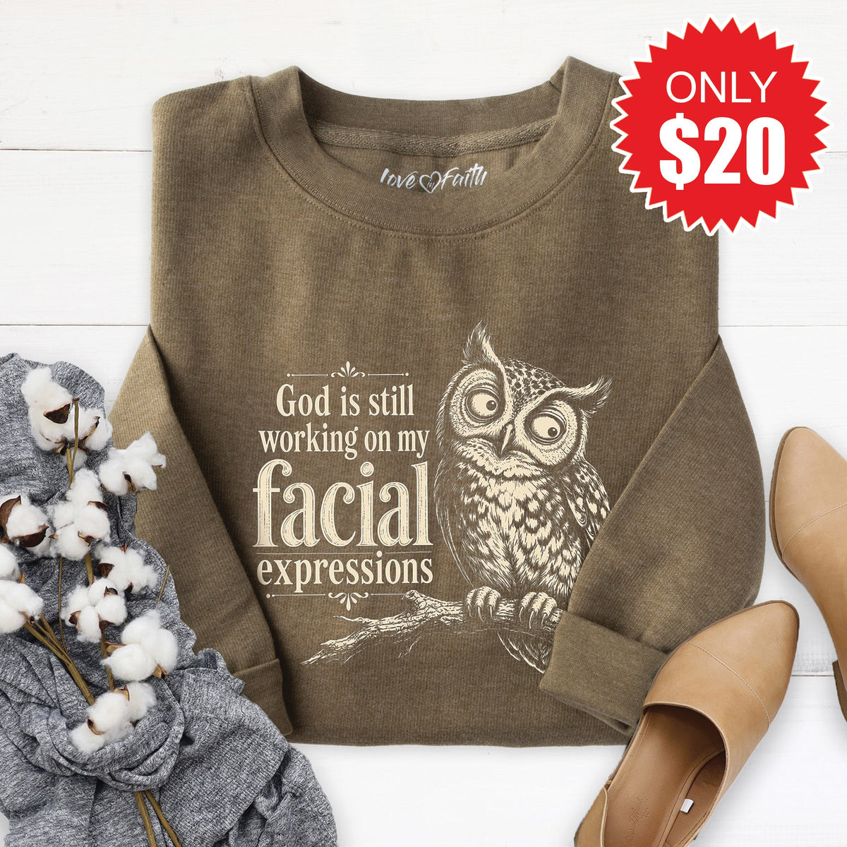 Facial Expressions Sweatshirt - Heather Olive - 20 product image 1