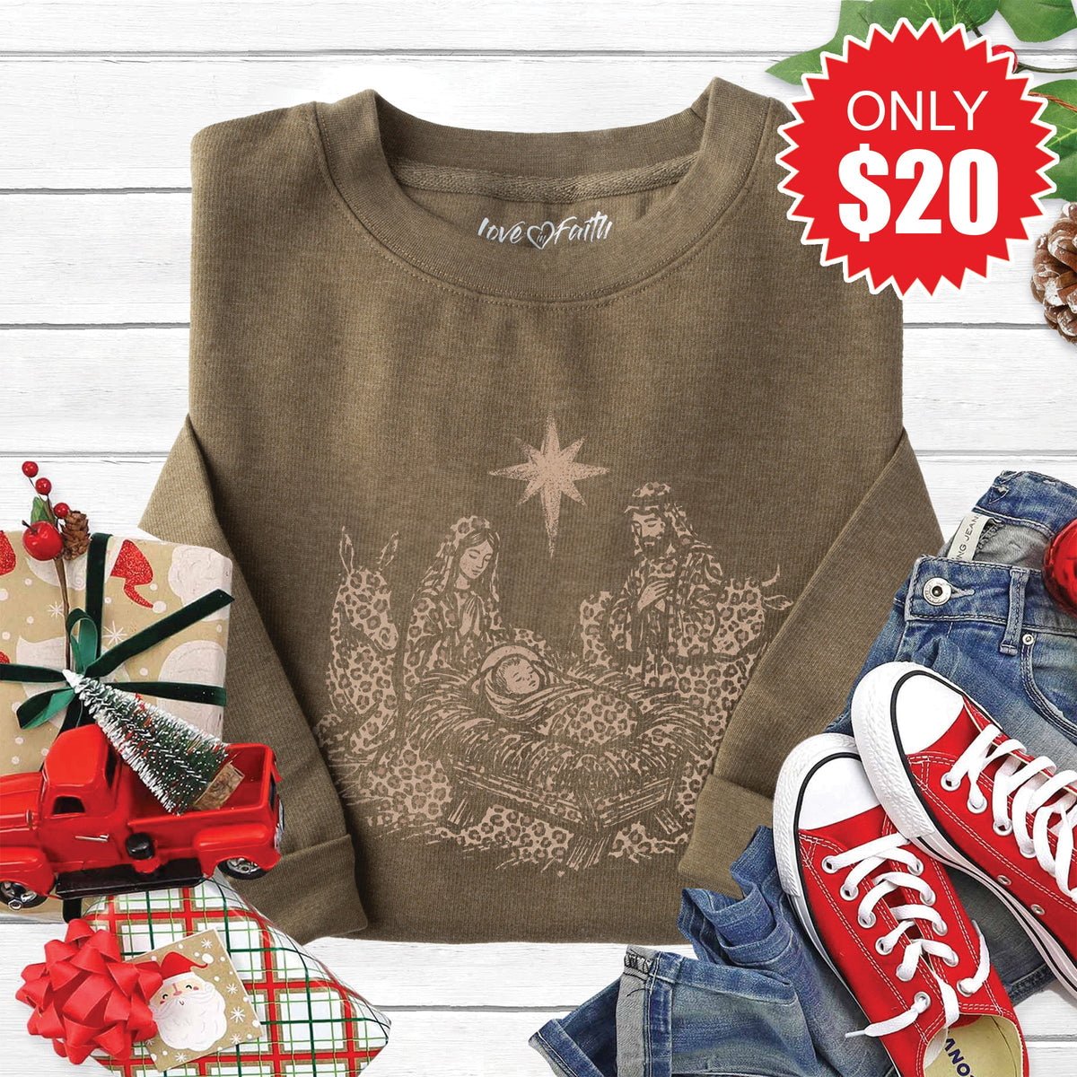 Nativity Sweatshirt - Heather Olive - 20 product image 1