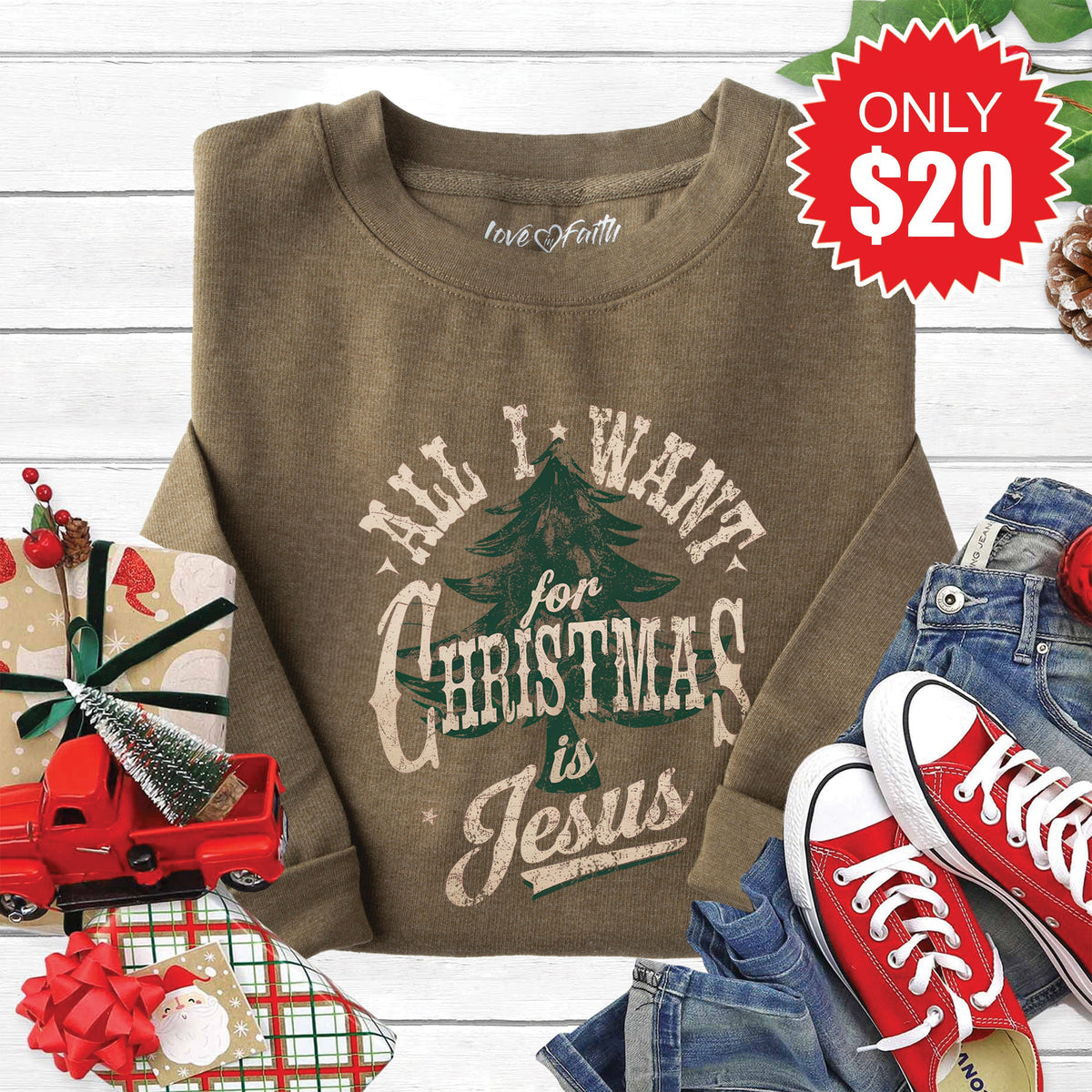 All I Want For Christmas Sweatshirt - Heather Olive - 20 product image 1