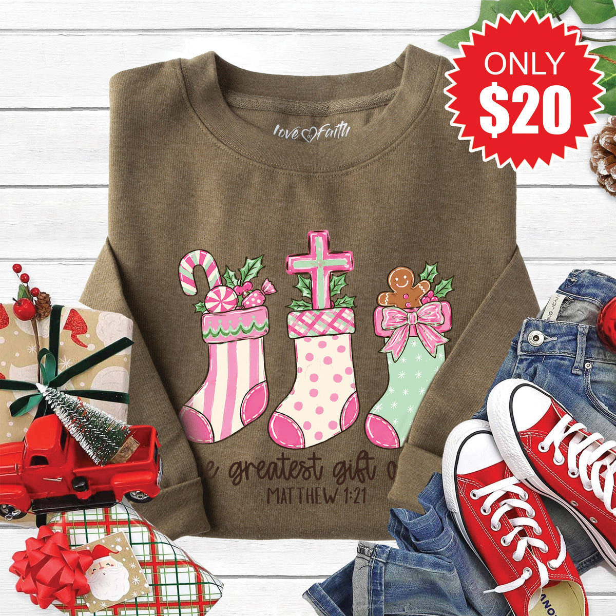 Greatest Gift Stockings Sweatshirt - Heather Olive - 20 product image 1