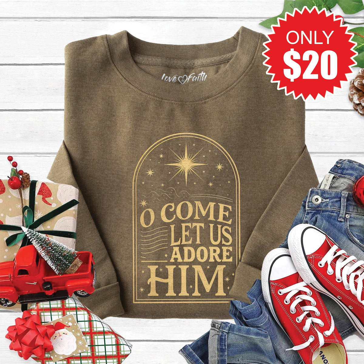 Let Us Adore Him Sweatshirt - Heather Olive - 20 product image 1