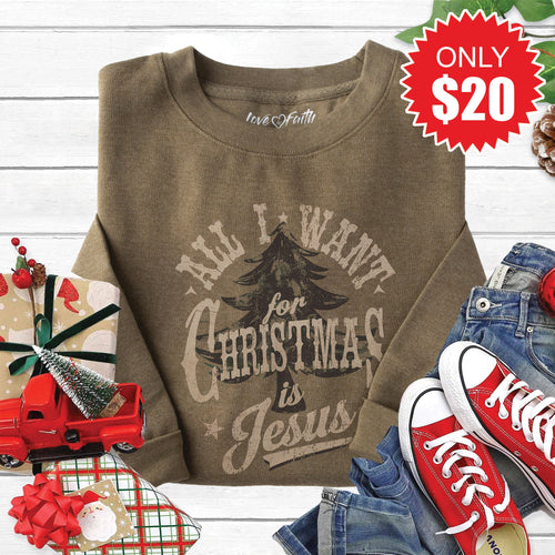 All I Want For Christmas Sweatshirt - Heather Olive - 20 product image 1