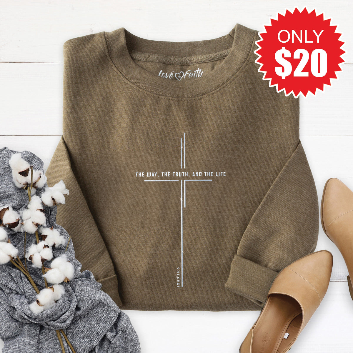 The Way, Truth, Life Sweatshirt - Heather Olive - 20 product image 1