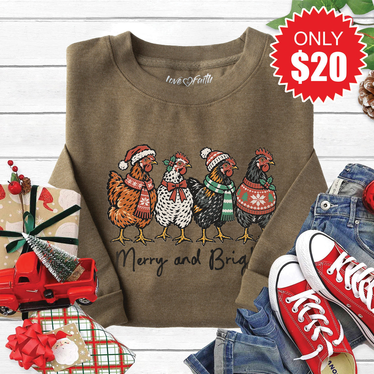 Merry and Bright Sweatshirt - Heather Olive - 20 product image 1