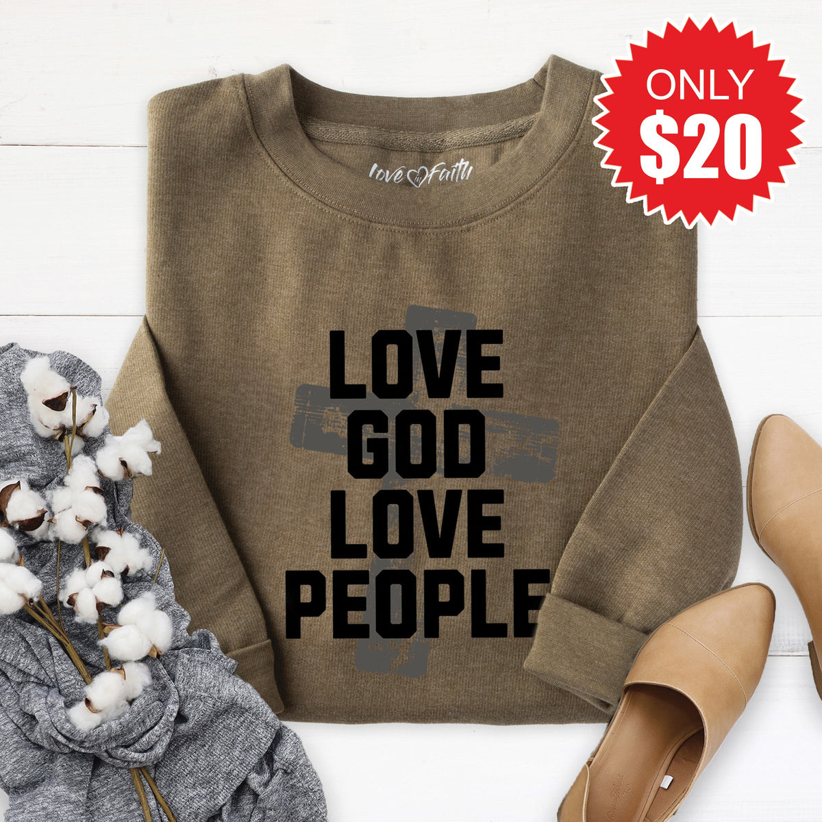 Love God Sweatshirt - Heather Olive - 20 product image 1