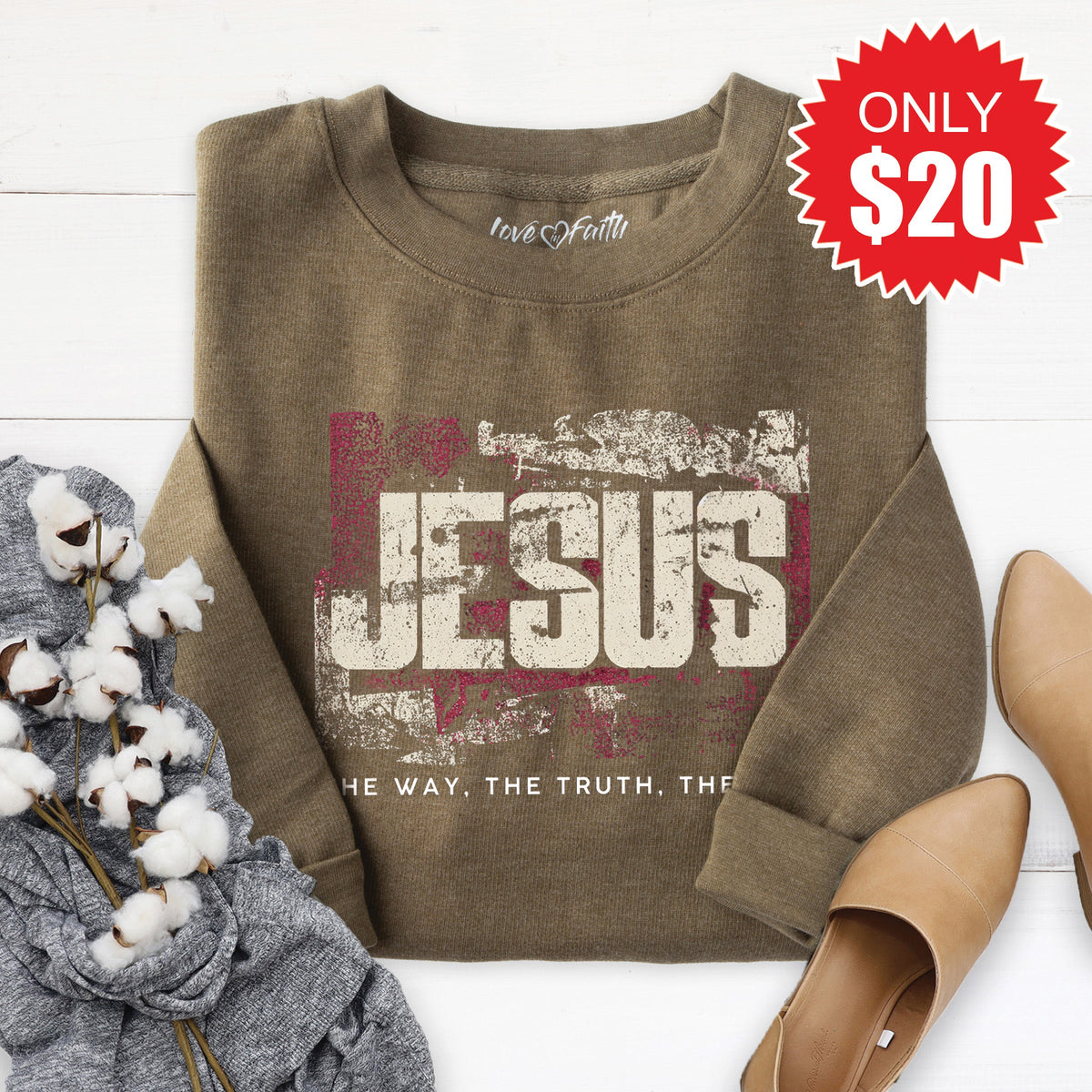 Jesus Sweatshirt - Heather Olive - 20 product image 1