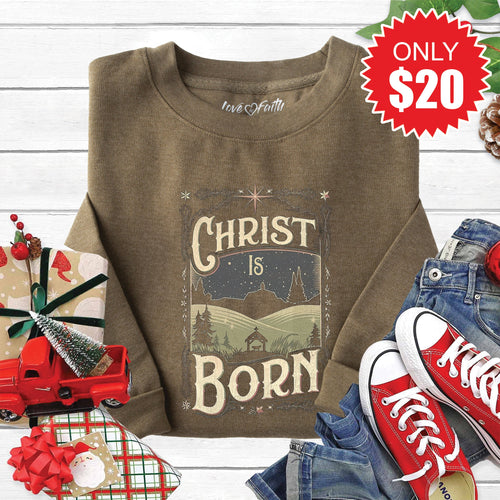Christ Is Born Sweatshirt - Heather Olive - 20 product image 1