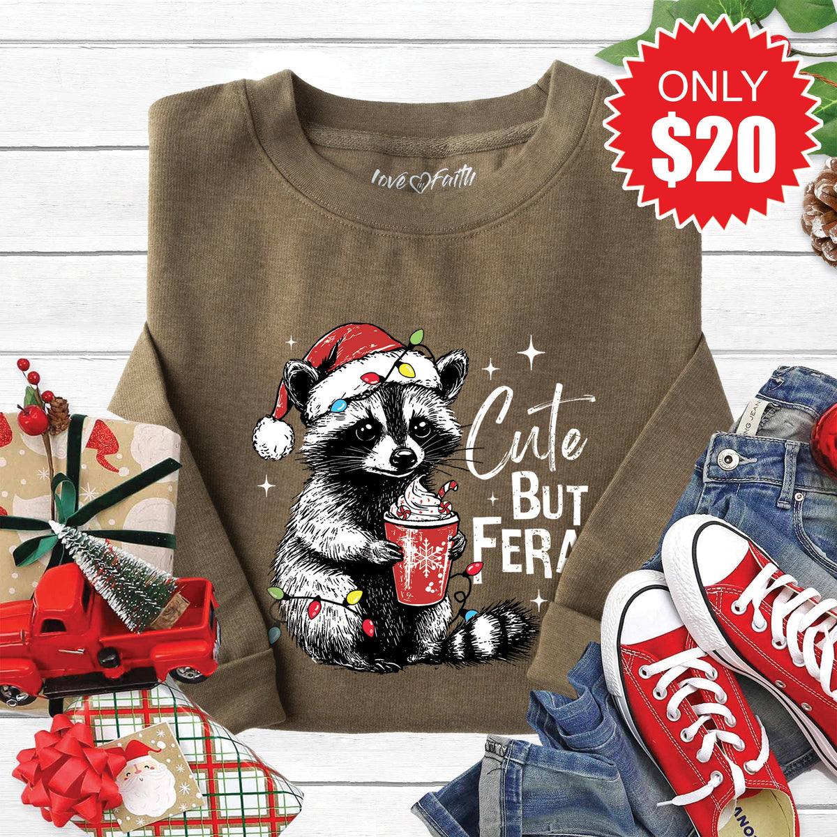Cute But Feral Sweatshirt - Heather Olive - 20 product image 1