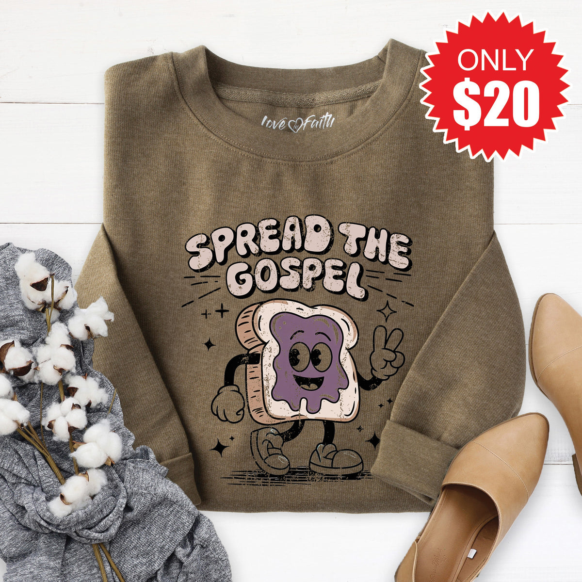 Spread The Gospel Sweatshirt - Heather Olive - 20 product image 1
