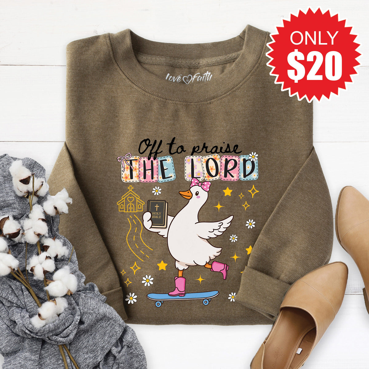 Off To Praise The Lord Sweatshirt - Heather Olive - 20 product image 1