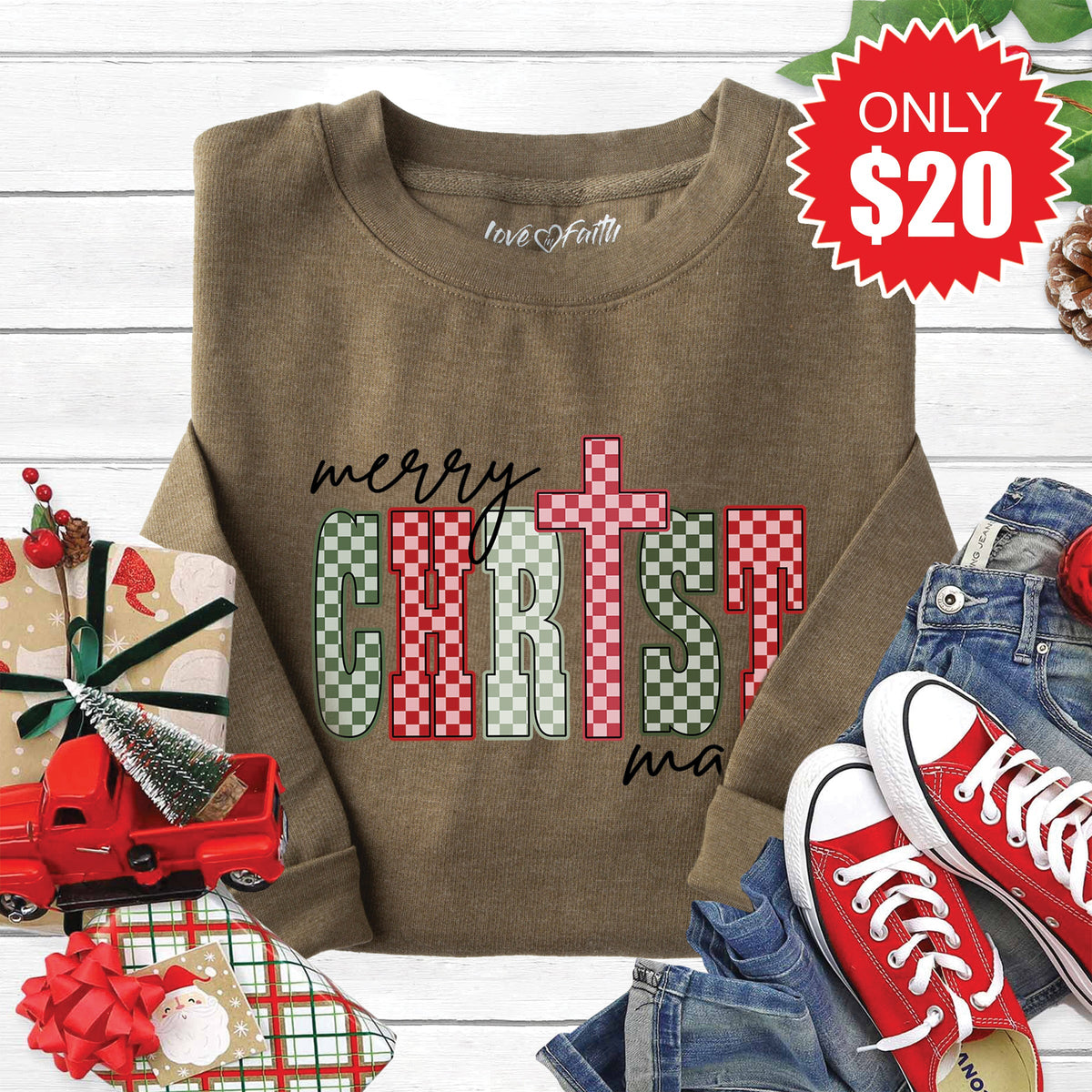Merry Christmas Sweatshirt - Heather Olive - 20 product image 1