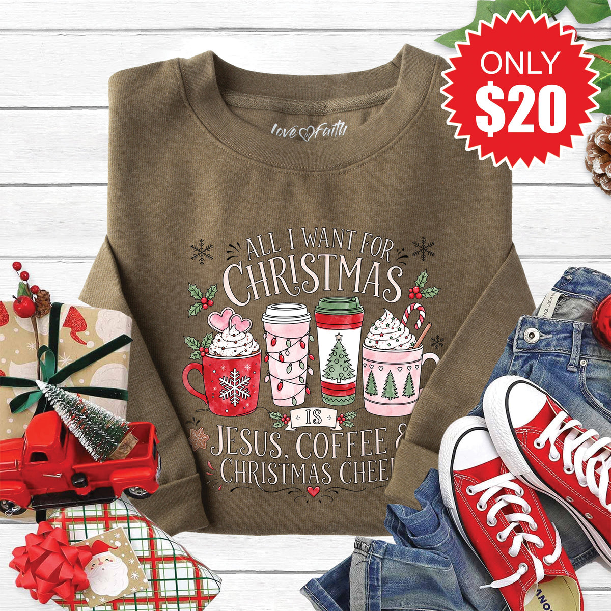 All I Want for Christmas Sweatshirt - Heather Olive - 20 product image 1