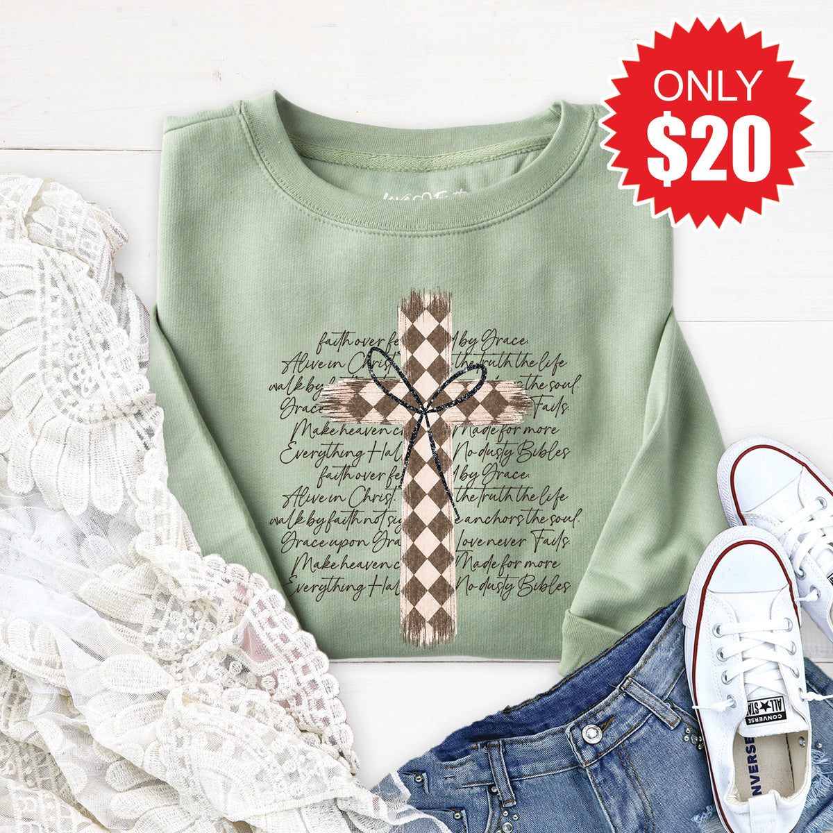 Cross Checkered Sweatshirt - Heather Sage - 20 product image 1