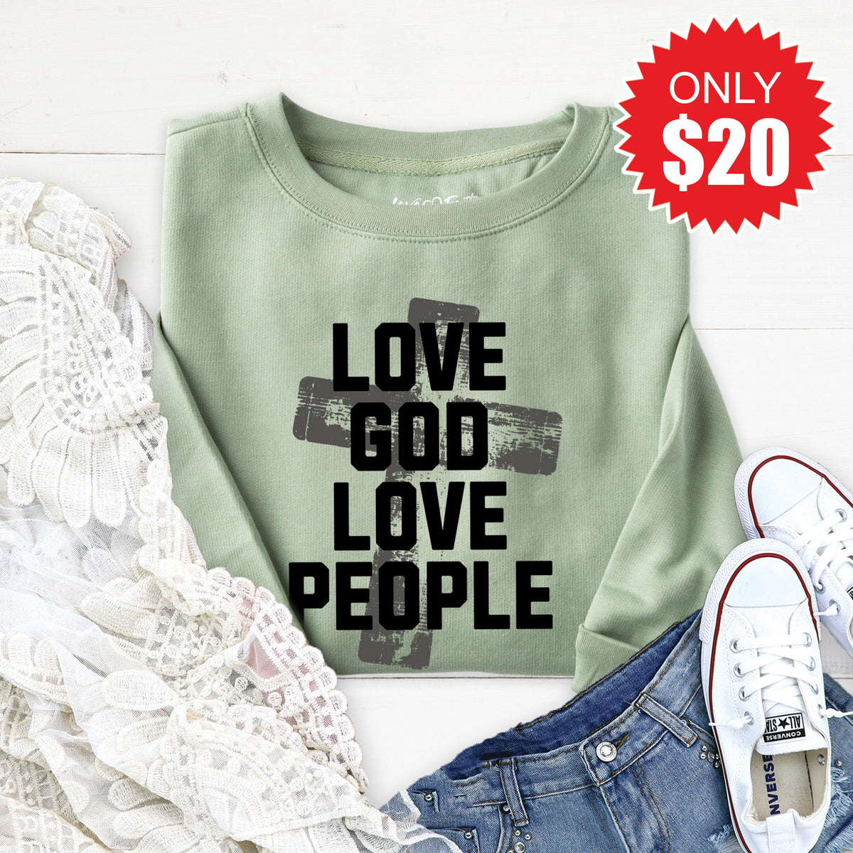 Love God Sweatshirt - Heather Sage - 20 product image 1