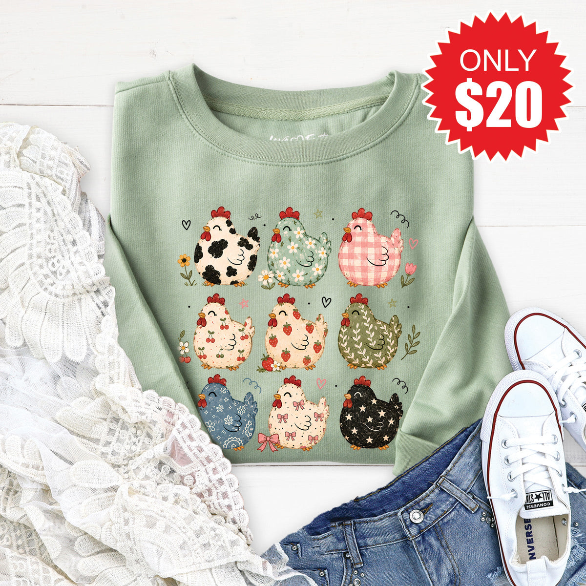 Chickens Sweatshirt - Heather Sage - 20 product image 1
