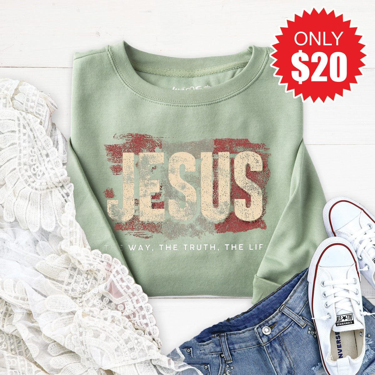 Jesus Sweatshirt - Heather Sage - 20 product image 1