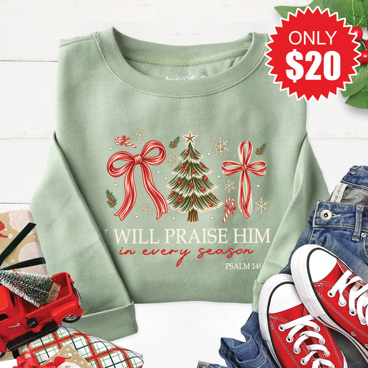 I Will Praise Him Sweatshirt - Heather Sage - 20 product image 1