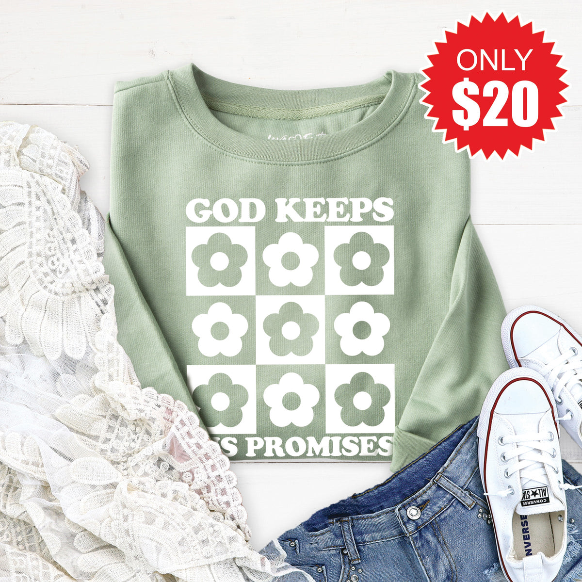 God Keeps His Promises Sweatshirt - Heather Sage - 20 product image 1