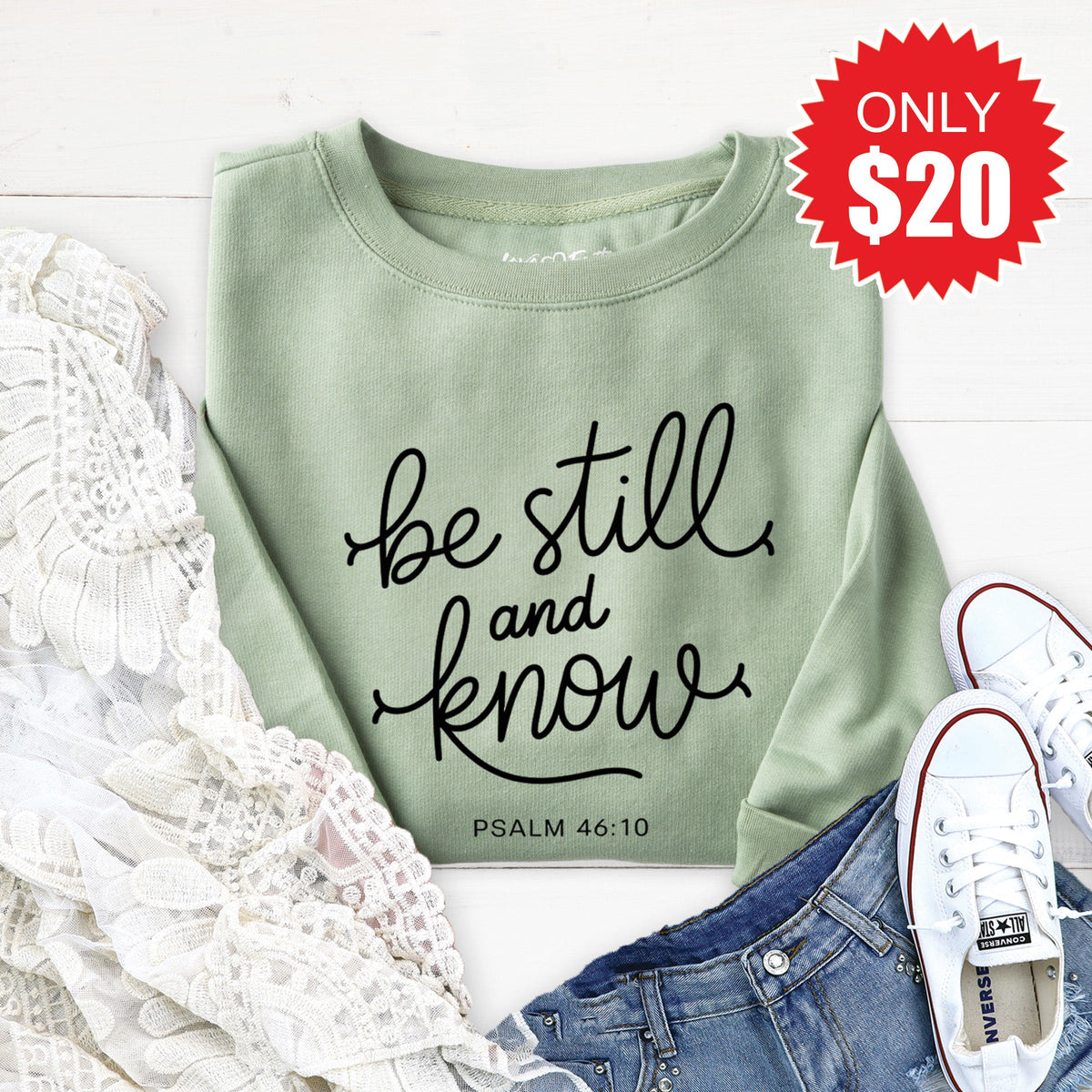 Be Still And Know Sweatshirt - Heather Sage - 20 product image 1