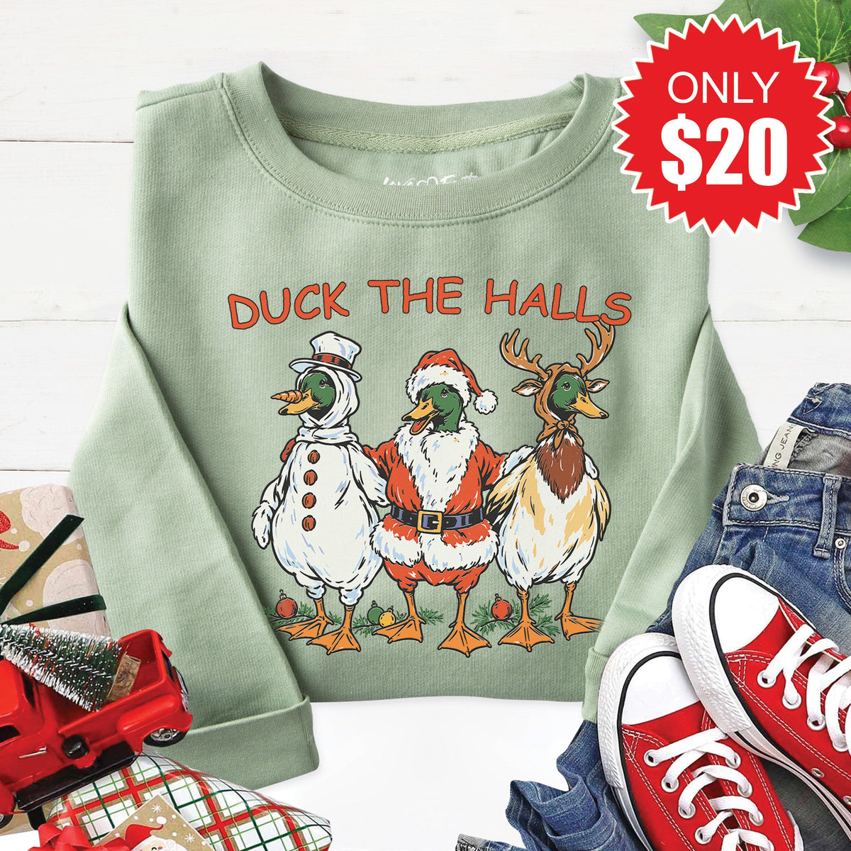 Duck The Halls Sweatshirt - Heather Sage - 20 product image 1