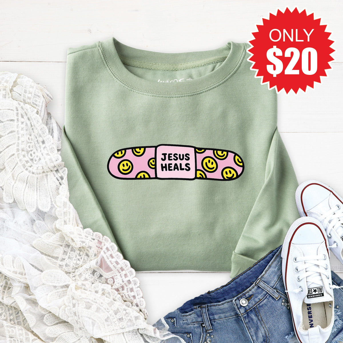 Jesus Heals Sweatshirt - Heather Sage - 20 product image 1
