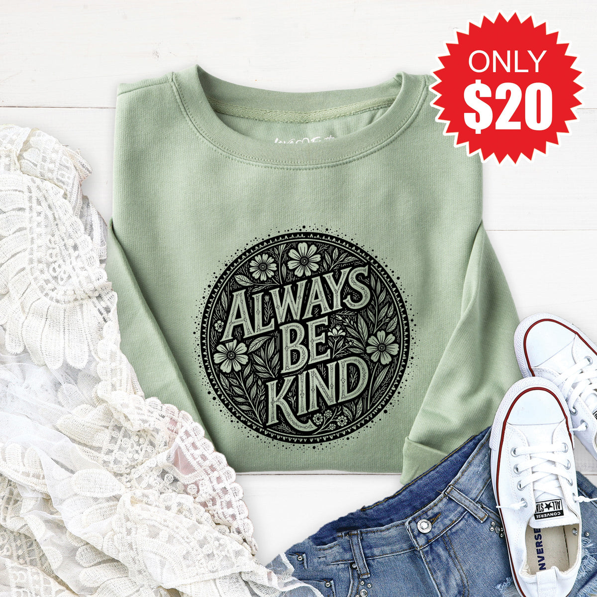 Always Be Kind Sweatshirt - Heather Sage - 20 product image 1