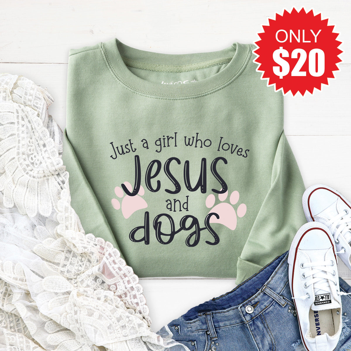 Jesus and Dogs Sweatshirt - Heather Sage - 20 product image 1