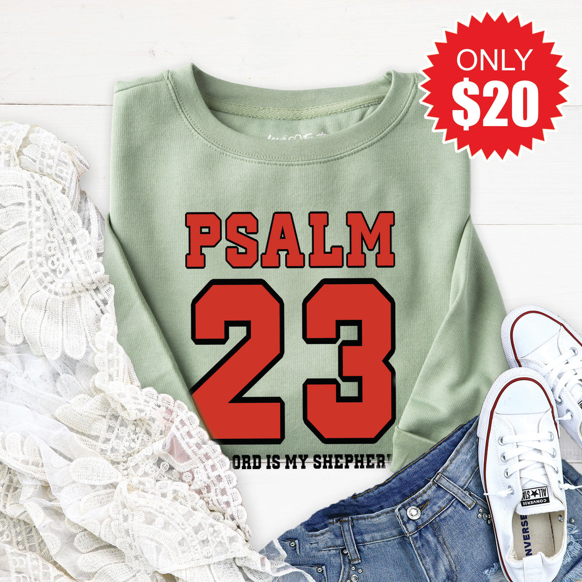 Psalm 23 Sweatshirt - Heather Sage - 20 product image 1