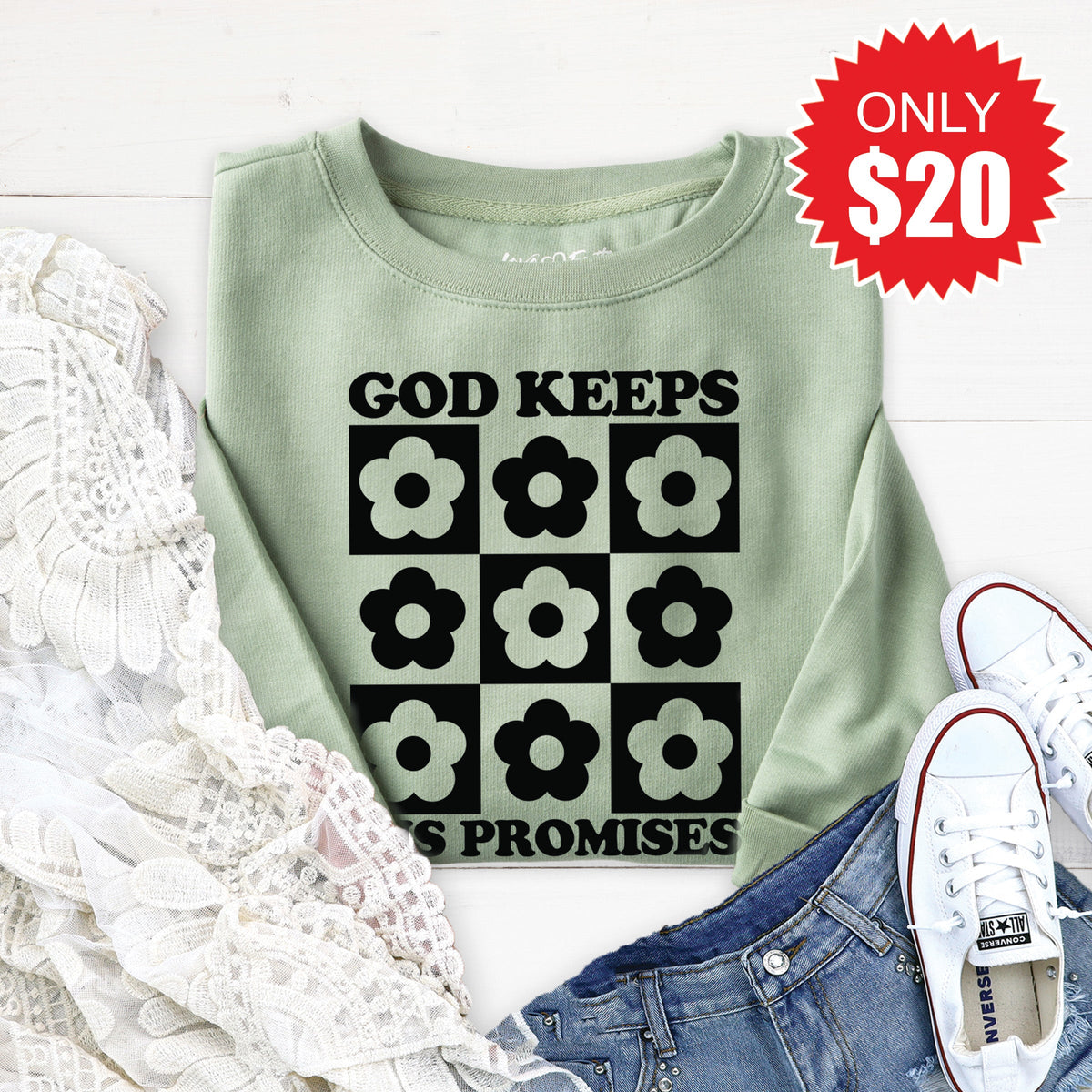 God Keeps His Promises Sweatshirt - Heather Sage - 20 product image 1